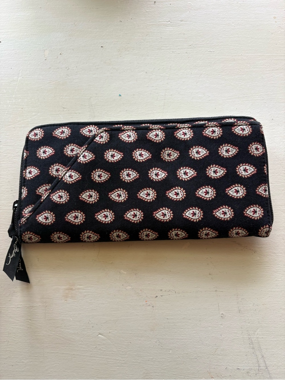 Vera Bradley Black Wallet with Cream and Red Paisley Print
